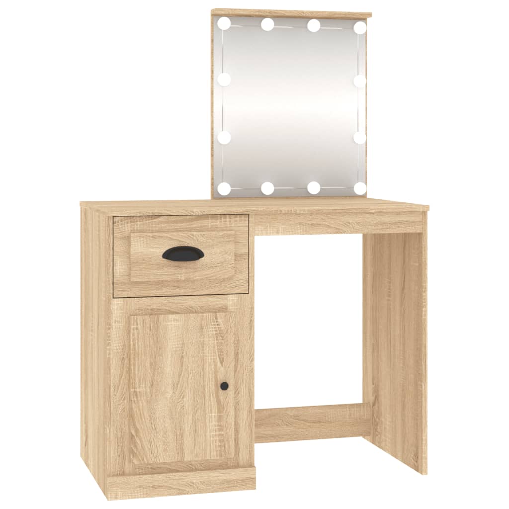 foto del prodotto toeletta tavolo da trucco mobile di design mobile per camera da letto con led 90 x 50 x 132,5 cm legno mdf rovere