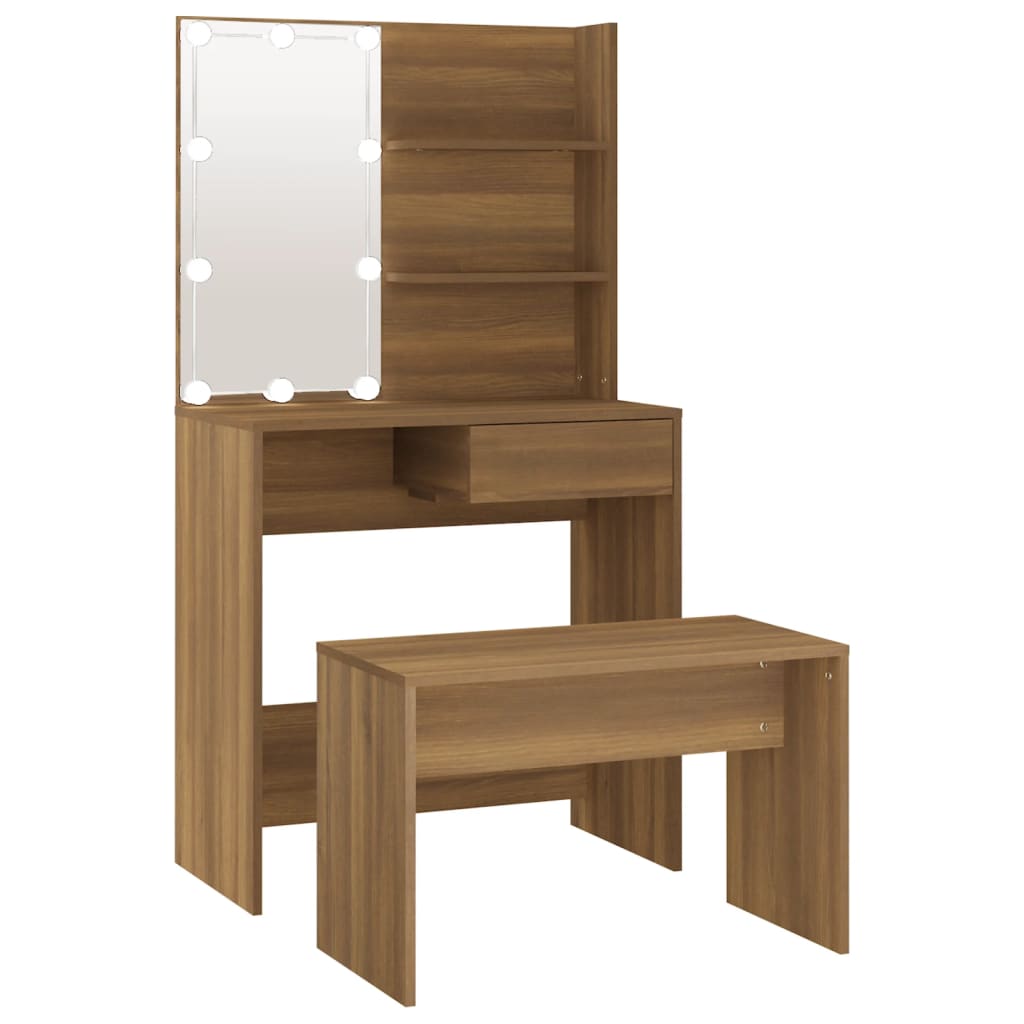 immagine 0 del prodotto toeletta tavolo da trucco mobile di design mobile per camera da letto con led rovere 74,5 x 40 x 141 cm multistrato marrone 02 0006282