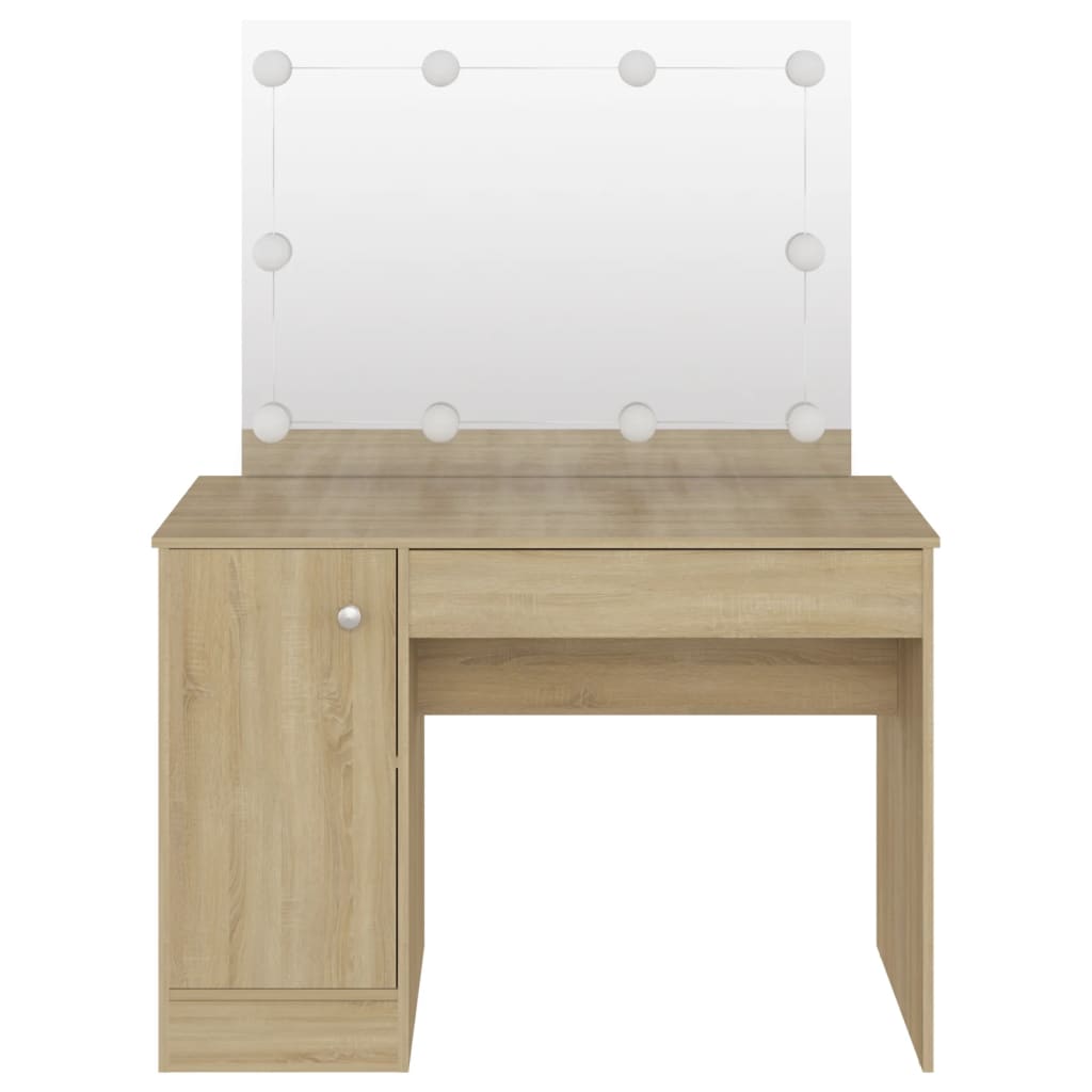 foto del prodotto toeletta tavolo da trucco mobili di design mobili per camera da letto con illuminazione a led 110 x 55 x 145 cm mdf rovere 02 0006285