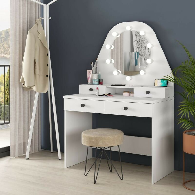 foto del prodotto toeletta trucco 1737 con specchio e luci led colore bianco