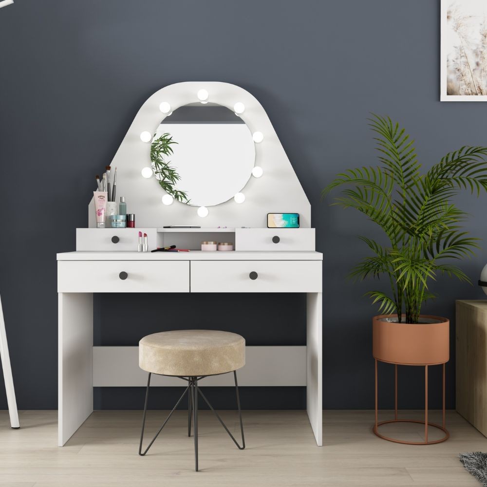 foto del prodotto toeletta trucco bianca con specchio 147x41x100 cm