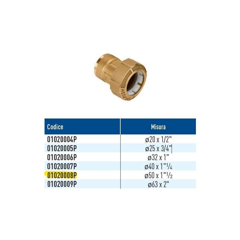 foto del prodotto tof f push raccordo monogiunto per pe con filetto femmina con anello in plastica 50 x 1 1 2 01020008p
