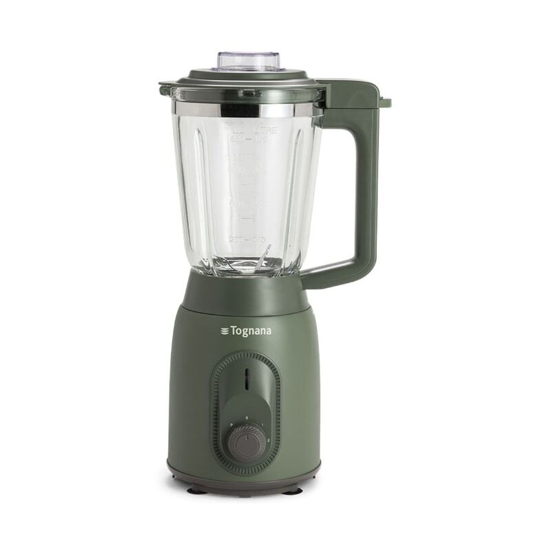 foto del prodotto tognana frullatore elettrico in acciaio inox verde linea iridea con caraffa in vetro da 0,8 lt