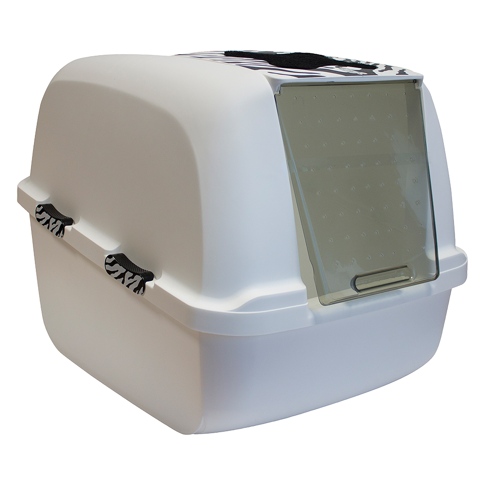 foto del prodotto toilette catit jumbo white tiger motivo tigrato nero bianco porticina grigia