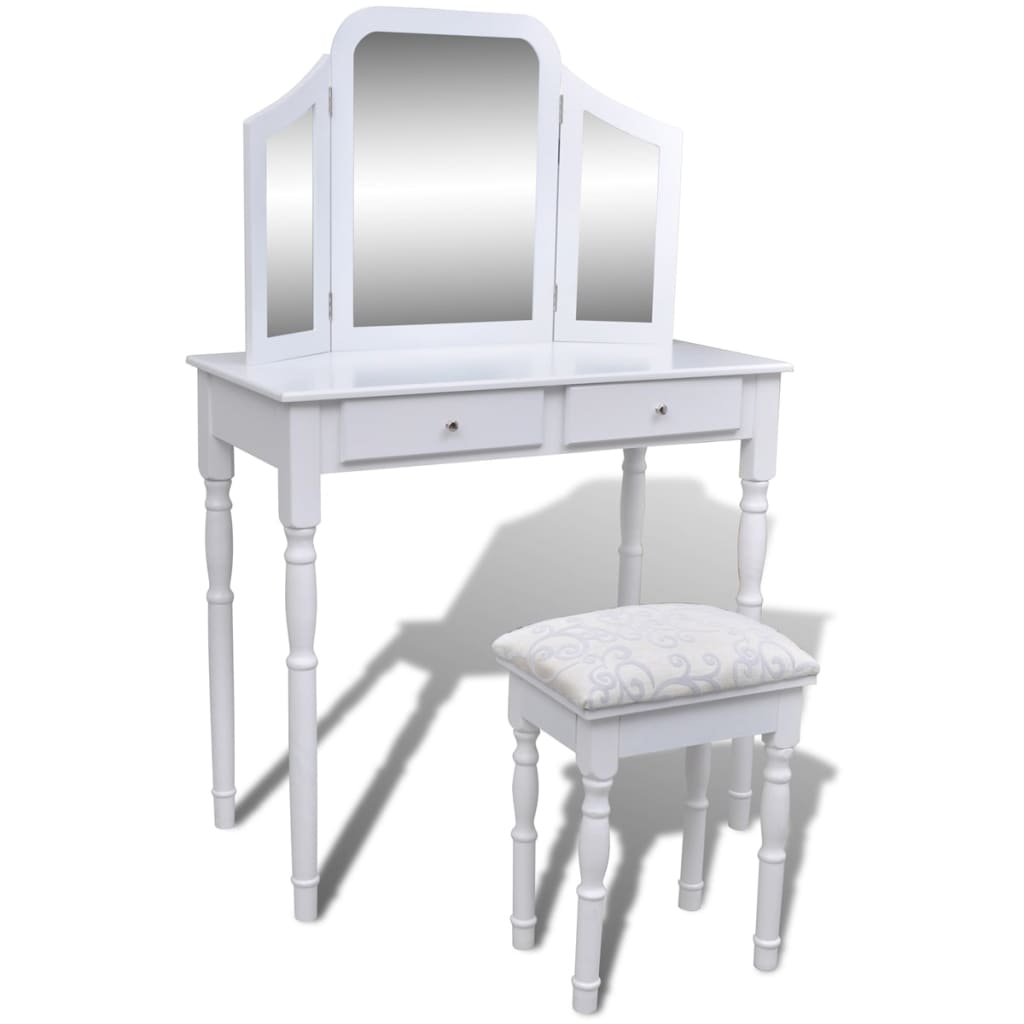 foto del prodotto toilette di design moderno tavolo da trucco di design mobili per camera da letto con specchio e sgabello 80 x 40,5 x 74,5 cm 2 cassetti bianco