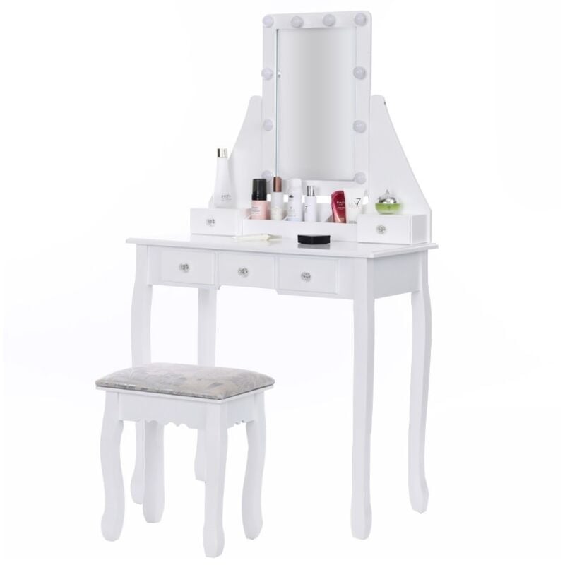 foto del prodotto toilette in legno con cassetto specchio led sgabello 147x80x40cm