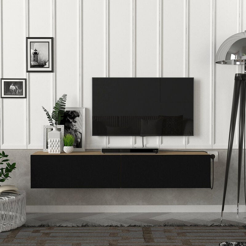 foto del prodotto toivakka mobile tv da parete effetto rovere nero 135x31x25 cm en.casa 