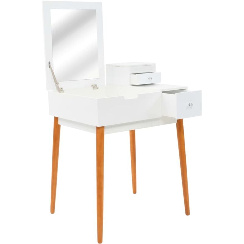 foto del prodotto toletta con specchio tavolo da trucco in legno piedi colore rovere con cassetti