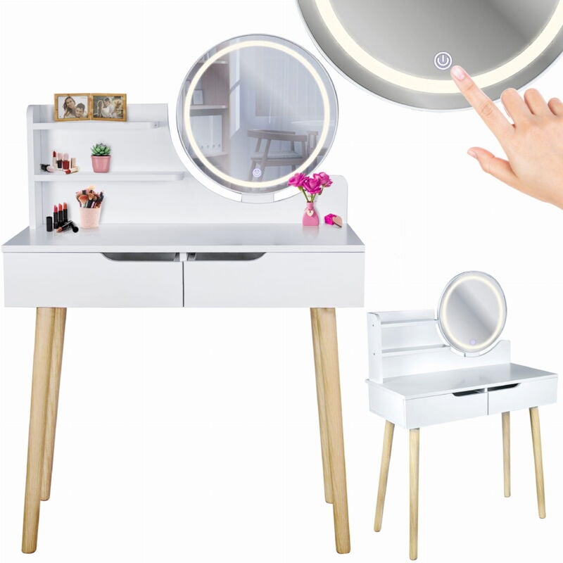foto del prodotto toletta cosmetica scandinava con specchio led scandi
