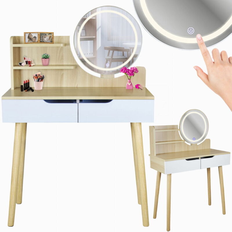 foto del prodotto toletta cosmetica scandinava con specchio led scandi