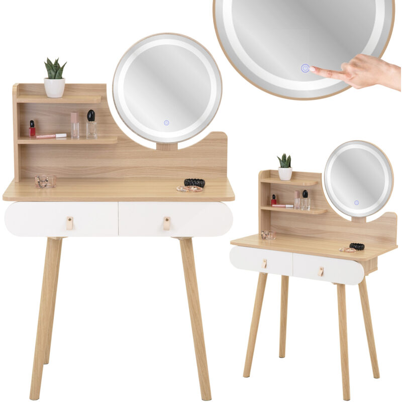 foto del prodotto toletta cosmetica scandinava con specchio led scandi