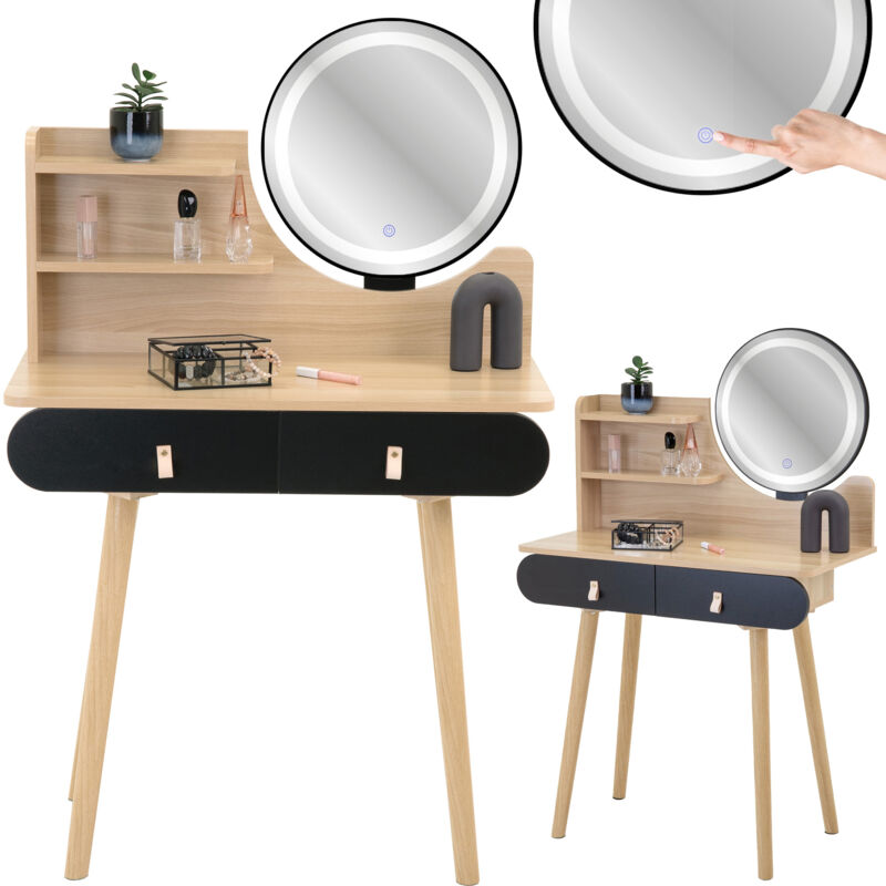 foto del prodotto toletta cosmetica scandinava con specchio led scandi