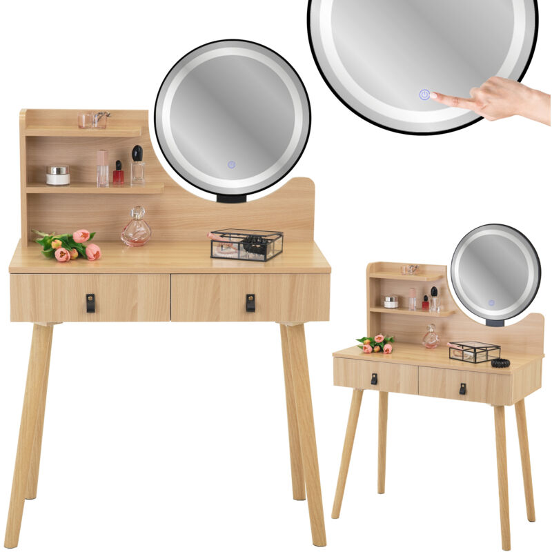foto del prodotto toletta cosmetica scandinava con specchio led scandi