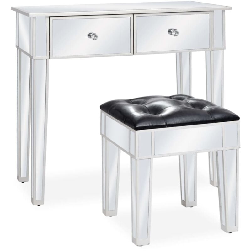 foto del prodotto toletta da trucco bianca design classico sgabello con seduta nera