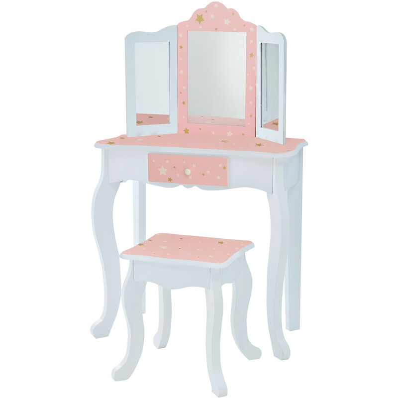 foto del prodotto toletta in legno con sgabello e specchio per bambini rosa td 11670q teamson kids