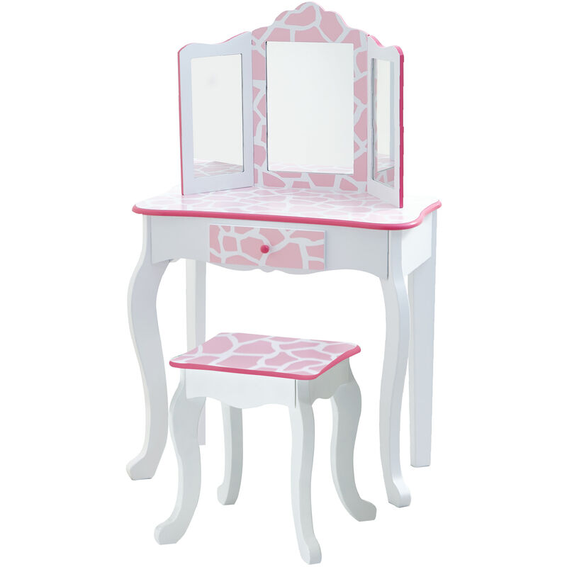 foto del prodotto toletta in legno rosa con sgabello e specchio per bambini teamson kids td 11670d