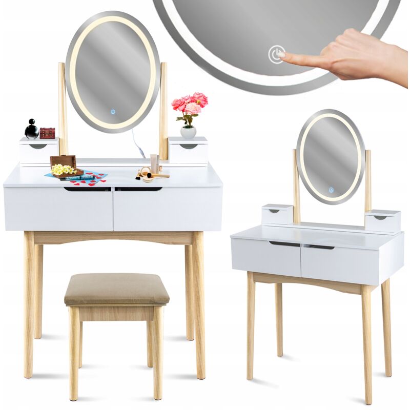 foto del prodotto toletta per cosmetici scandinava con specchio a led