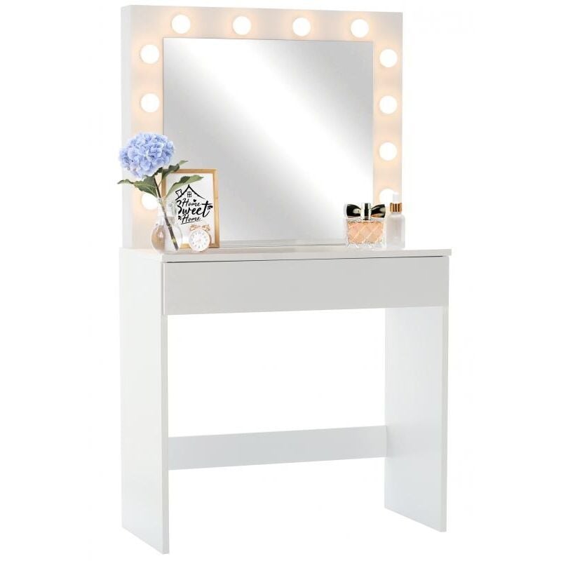 foto del prodotto toletta tavolo da trucco con specchio 80x76x140,5 cm bianco