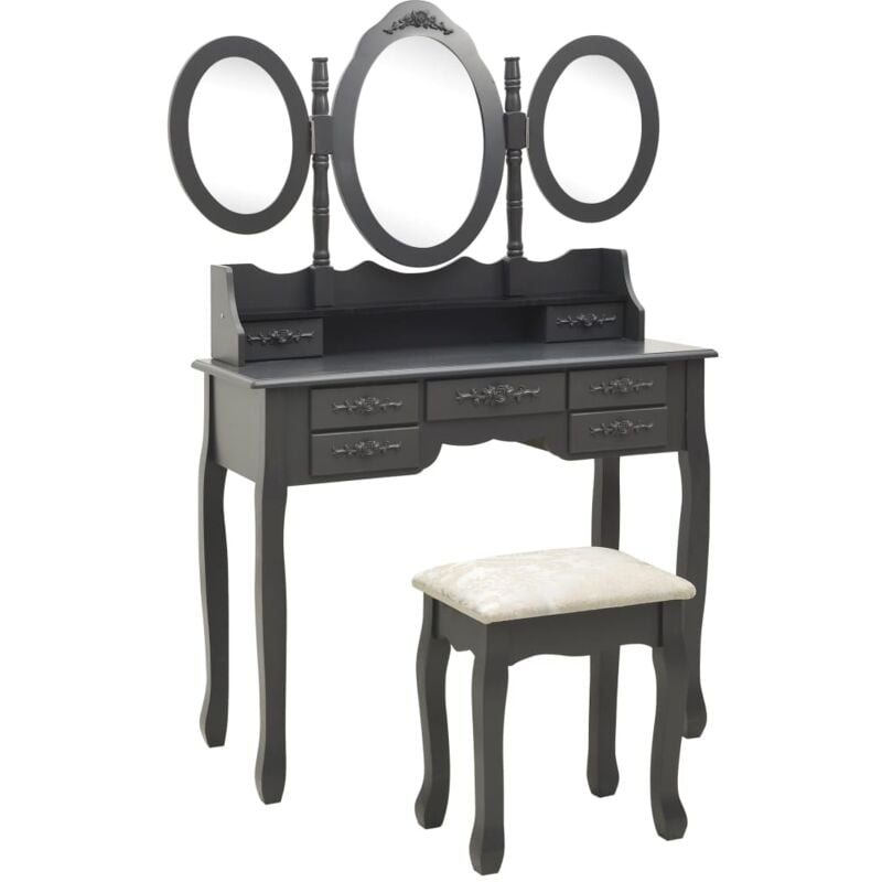 foto del prodotto toletta tavolo da trucco mobile di design mobile per camera da letto con sgabello e specchio 90 x 40 x 146 cm pieghevole in 3 grigi