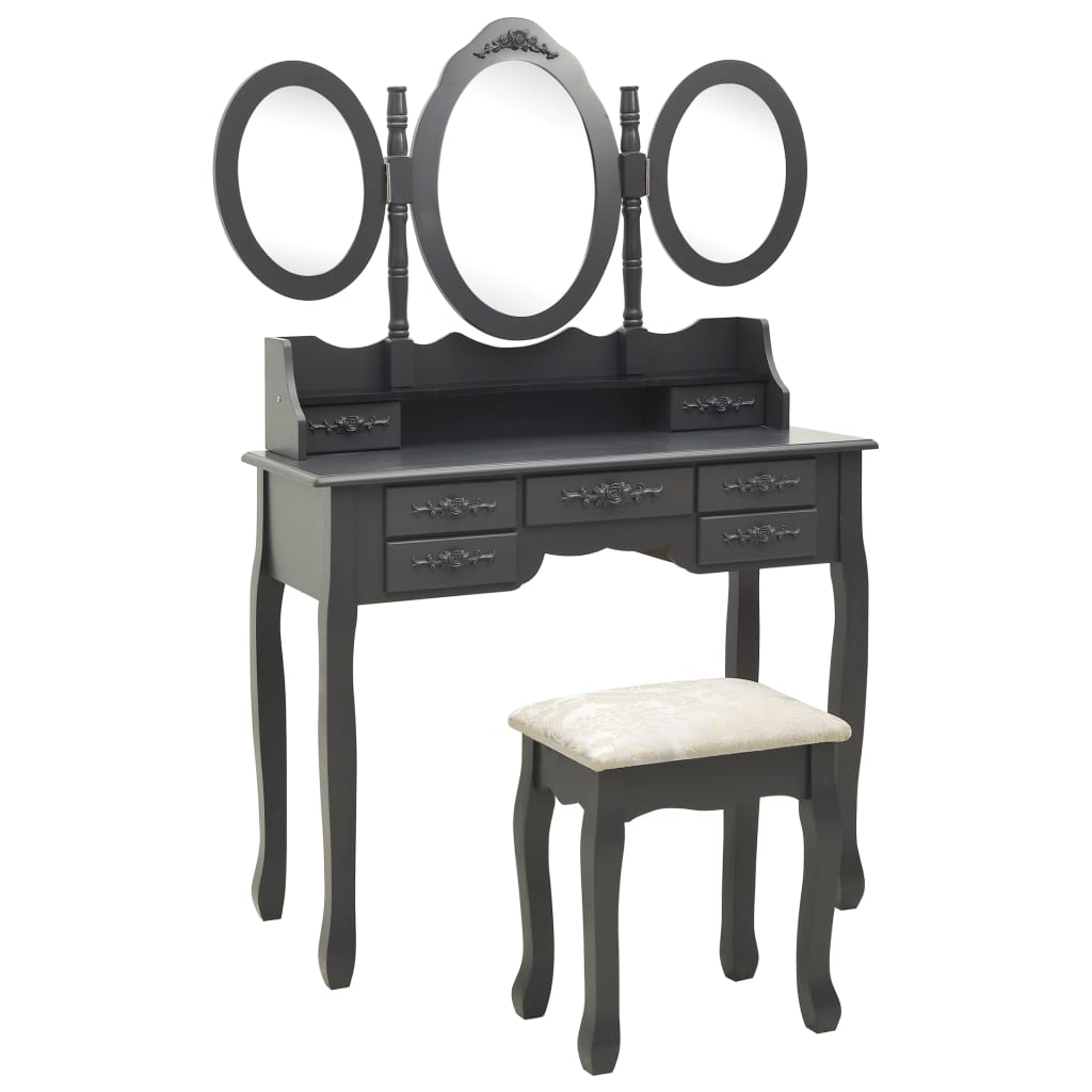foto del prodotto toletta tavolo da trucco mobile di design mobile per camera da letto con sgabello e specchio 90 x 40 x 146 cm pieghevole in 3 grigio 02 0006270
