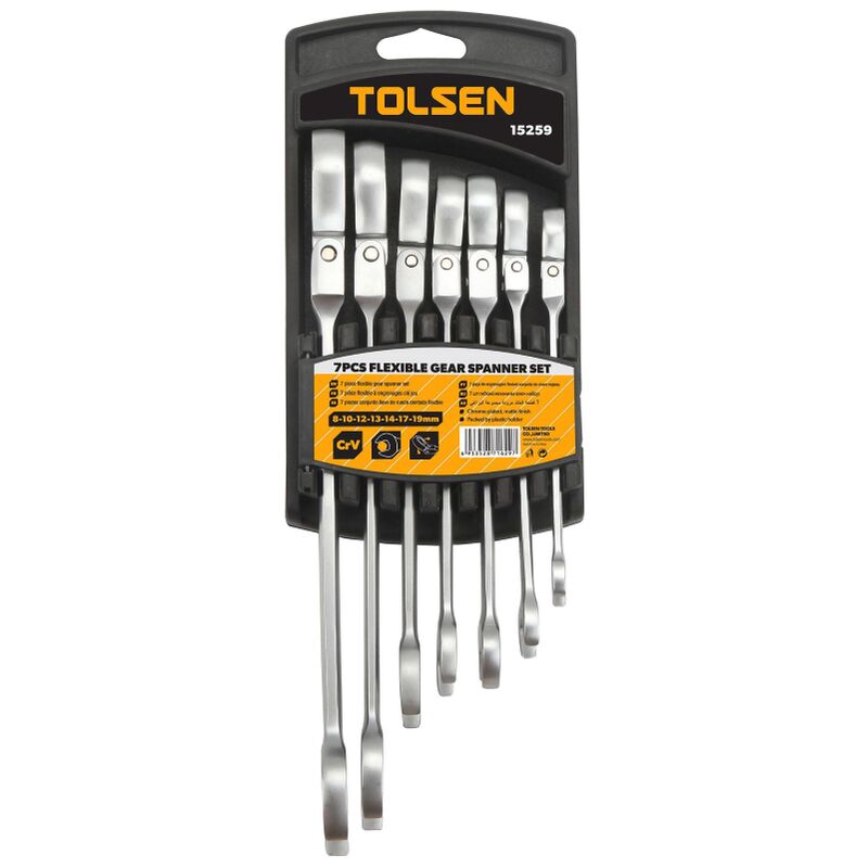 foto del prodotto tolsen chiavi combinate a cricchetto testa snodata da 8 a 19mm