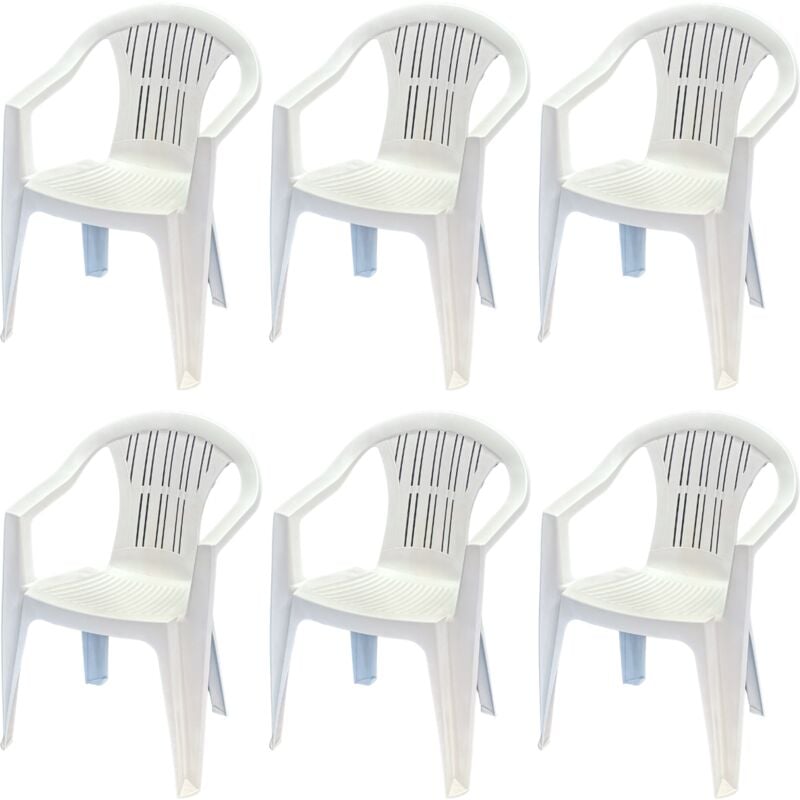foto del prodotto tomaino - sedia da giardino in plastica con braccioli impilabile - set di 6 sedie per esterno - ratak - bianca