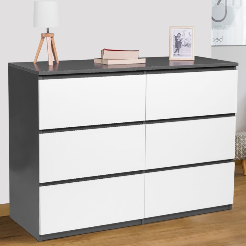 foto del prodotto tomi cassettone a 6 cassetti da 110 cm in legno grigio e bianco