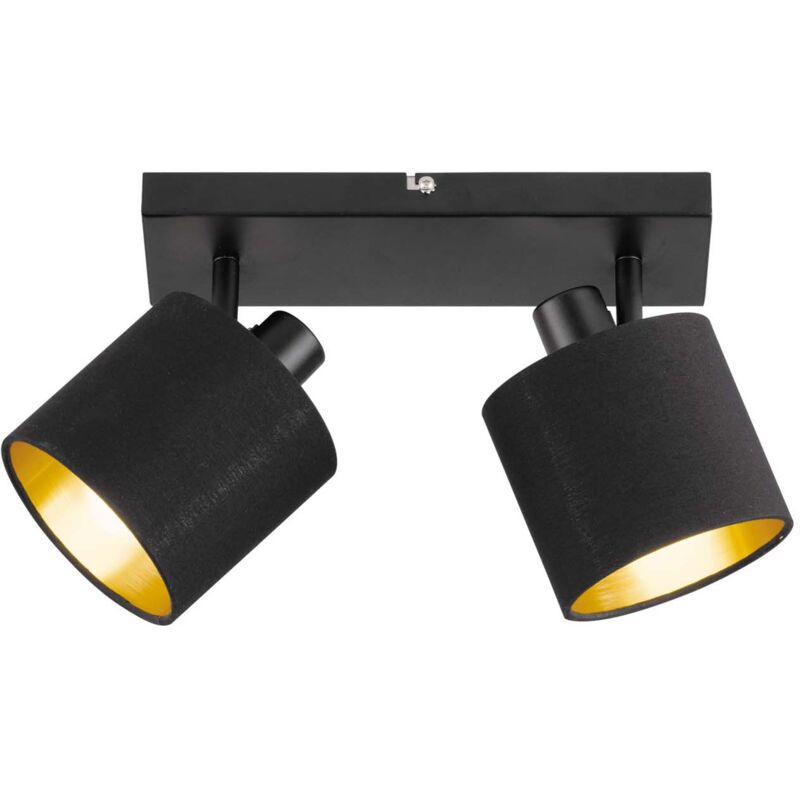 foto del prodotto tommy barra 2 spots con diffusori paralumi neri e oro base metallo nero opaco l.28cm