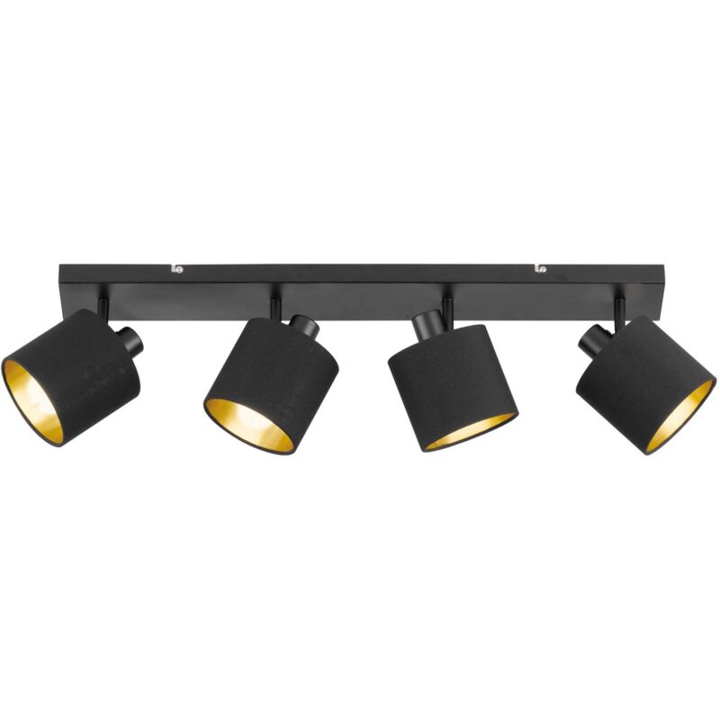 foto del prodotto tommy barra 4 spots con diffusori paralumi neri e oro base metallo nero opaco l.75cm