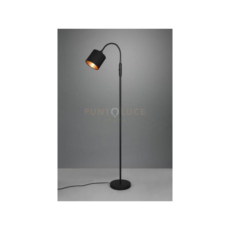 foto del prodotto tommy piantana nera flessibile con paralume nero e oro h.130cm 1 luce attacco e14