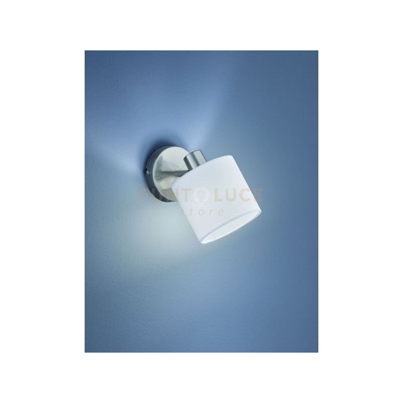 foto del prodotto tommy spot singolo con diffusore paralume bianco base metallo acciaio satinato h.19cm 1 luce attacco e14