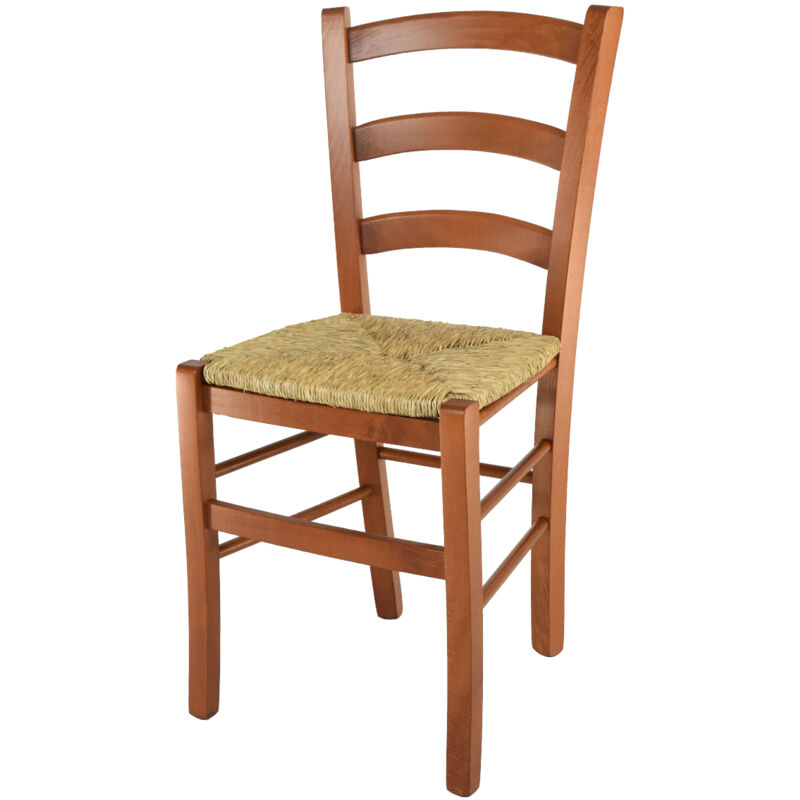 foto del prodotto tommychairs sedia modello venice per cucina bar e sala da pranzo, robusta struttura in legno di faggio color ciliegio e seduta in paglia