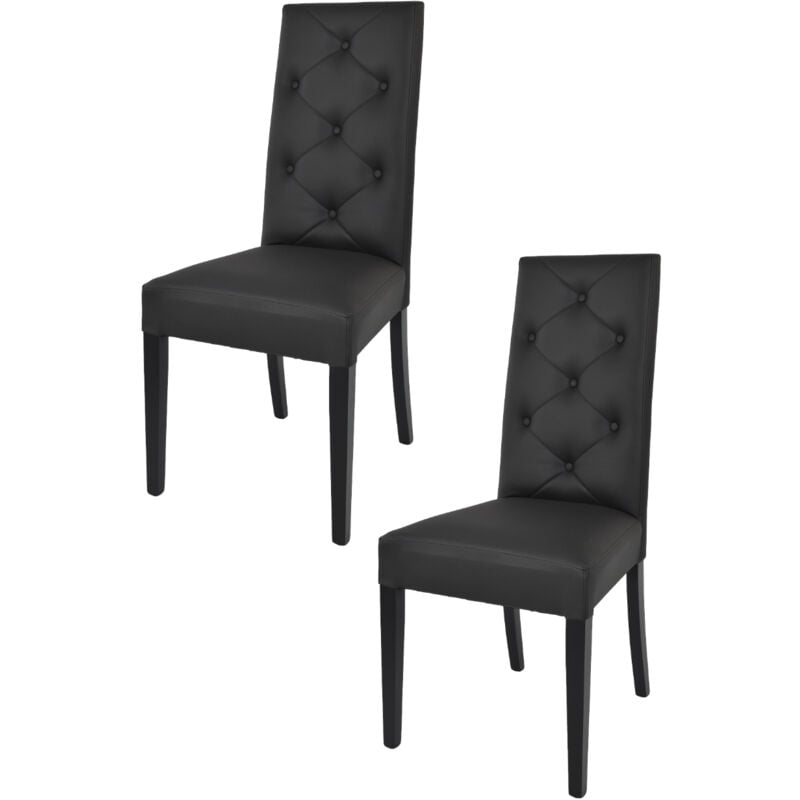 foto del prodotto tommychairs set 2 sedie modello chantal per cucina e sala da pranzo, struttura in legno di faggio verniciata nero, seduta e schienale con bottoni