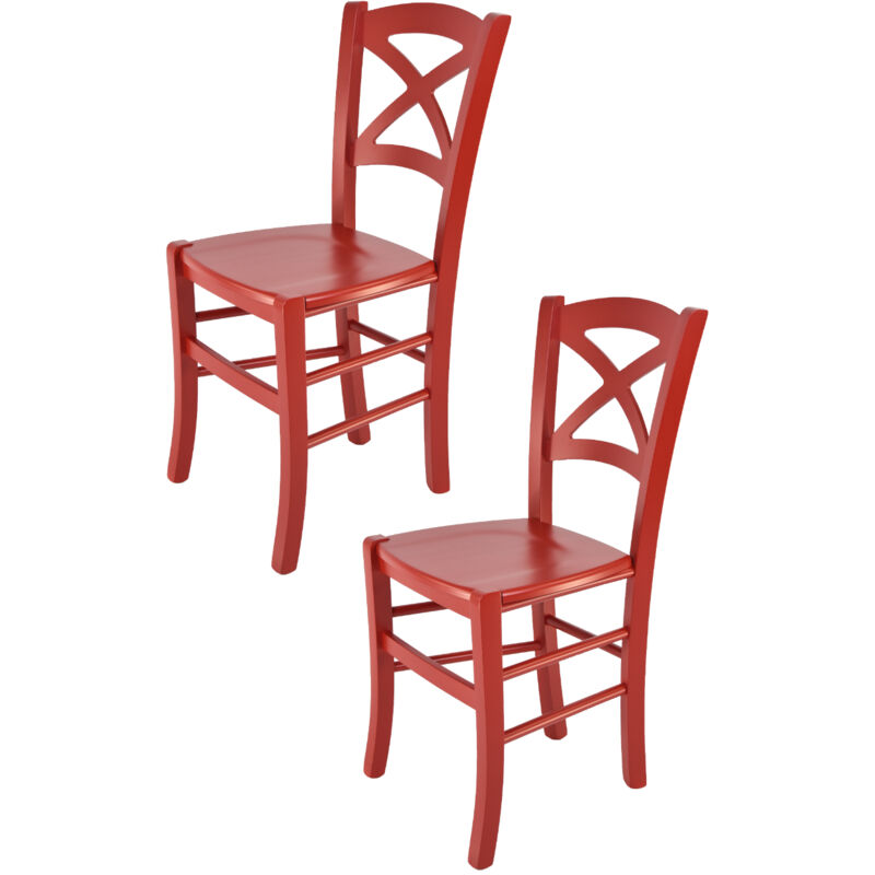foto del prodotto tommychairs - set 2 sedie modello cross per cucina bar e sala da pranzo, robusta struttura in legno di faggio verniciato laccato rosso e seduta in