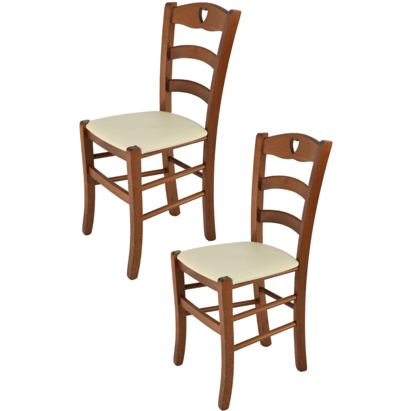 foto del prodotto tommychairs set 2 sedie modello cuore per cucina bar e sala da pranzo, robusta struttura in legno di faggio color noce chiaro e seduta rivestita in