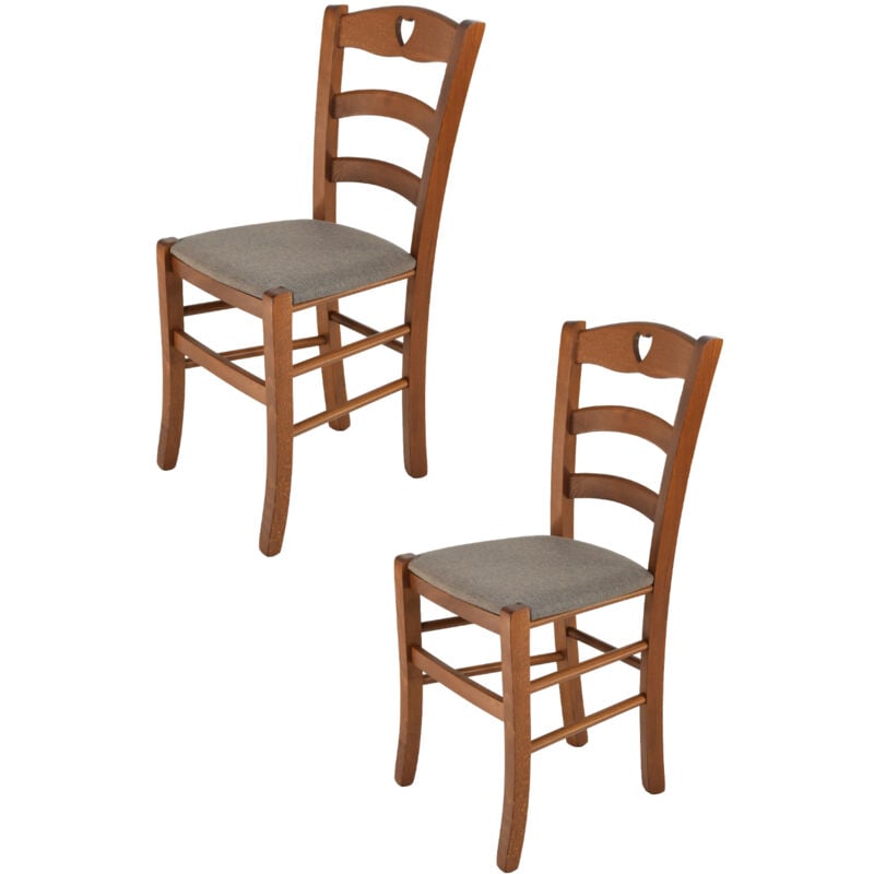 foto del prodotto tommychairs set 2 sedie modello cuore per cucina bar e sala da pranzo, robusta struttura in legno di faggio color noce chiaro e seduta rivestita in