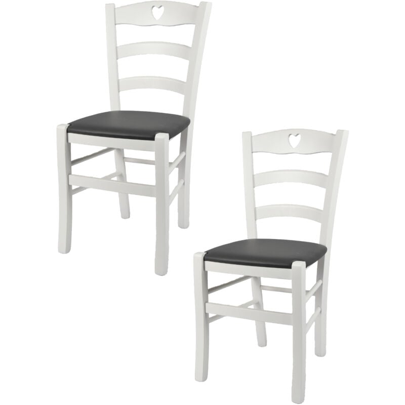 foto del prodotto tommychairs - set 2 sedie modello cuore per cucina bar e sala da pranzo, robusta struttura in legno di faggio laccato bianco e seduta rivestita in