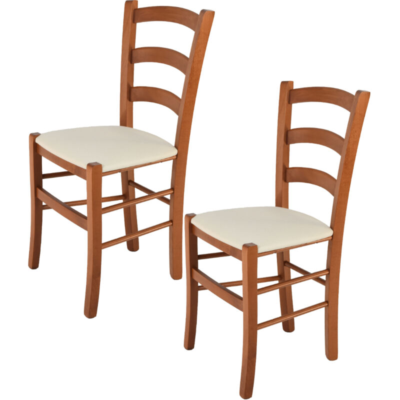 foto del prodotto tommychairs set 2 sedie modello venice per cucina bar e sala da pranzo, robusta struttura in legno di faggio color ciliegio e seduta rivestita in