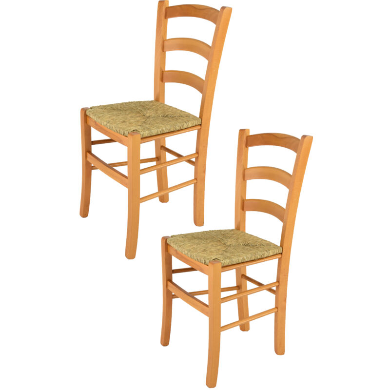 foto del prodotto tommychairs set 2 sedie modello venice per cucina bar e sala da pranzo, robusta struttura in legno di faggio color miele e seduta in paglia