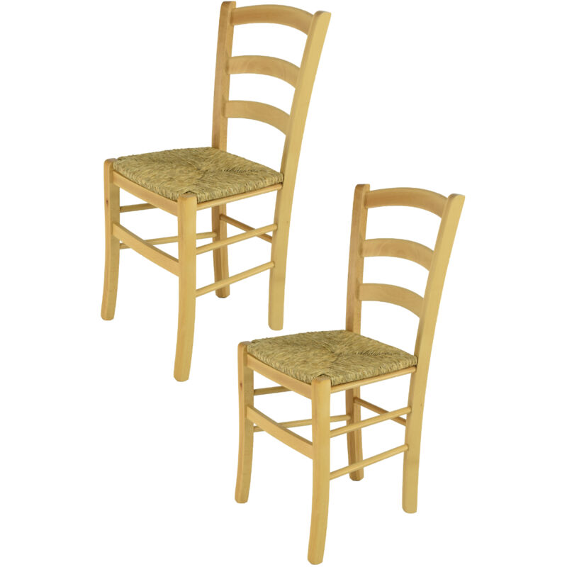 foto del prodotto tommychairs set 2 sedie modello venice per cucina bar e sala da pranzo, robusta struttura in legno di faggio color naturale e seduta in paglia