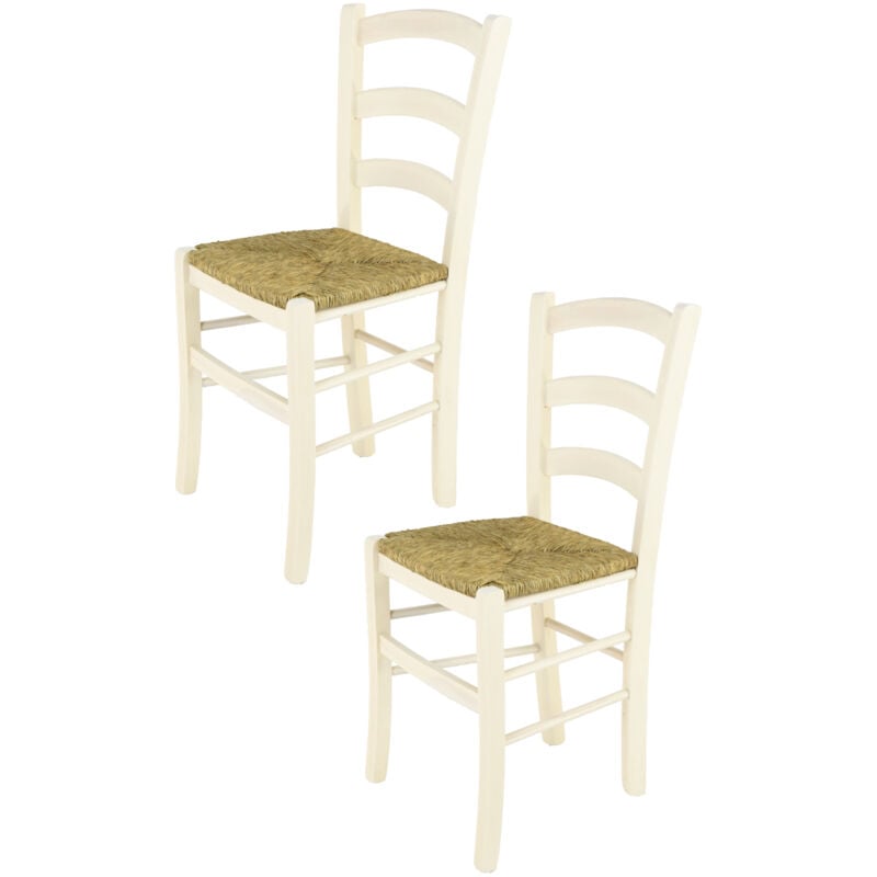 foto del prodotto tommychairs set 2 sedie modello venice per cucina bar e sala da pranzo, robusta struttura in legno di faggio verniciata in anilina bianca e seduta