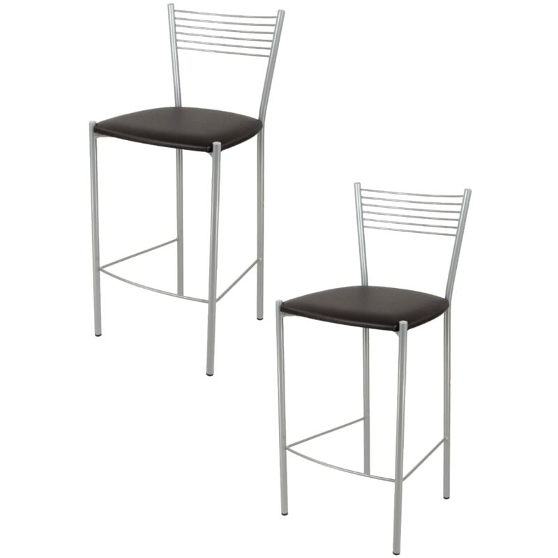 foto del prodotto tommychairs set 2 sgabelli alti modello elegance per cucina e bar, struttura in acciaio verniciata colore alluminio e seduta imbottita e rivestita