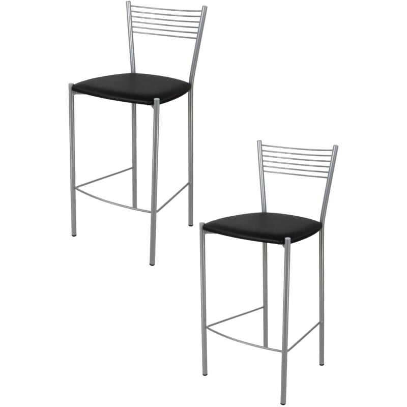 foto del prodotto tommychairs set 2 sgabelli alti modello elegance per cucina e bar, struttura in acciaio verniciata colore alluminio e seduta imbottita e rivestita