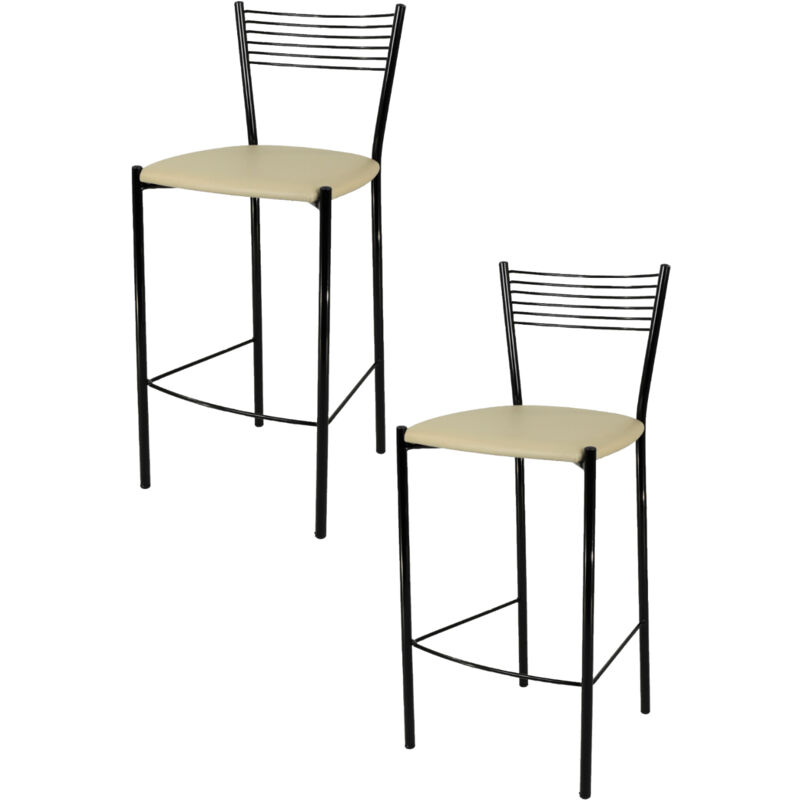 foto del prodotto tommychairs set 2 sgabelli alti modello elegance per cucina e bar, struttura in acciaio verniciata colore nero e seduta imbottita e rivestita in
