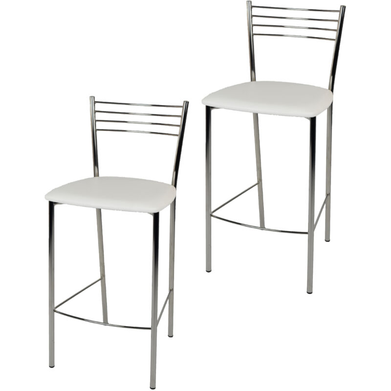 foto del prodotto tommychairs set 2 sgabelli alti modello elena per cucina e bar, struttura in acciaio cromato e seduta imbottita e rivestita in pelle artificiale