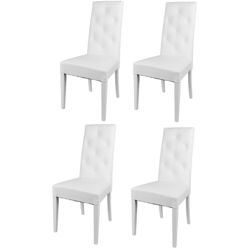 foto del prodotto tommychairs set 4 sedie modello chantal per cucina e sala da pranzo, struttura in legno di faggio verniciata bianco, seduta e schienale con bottoni