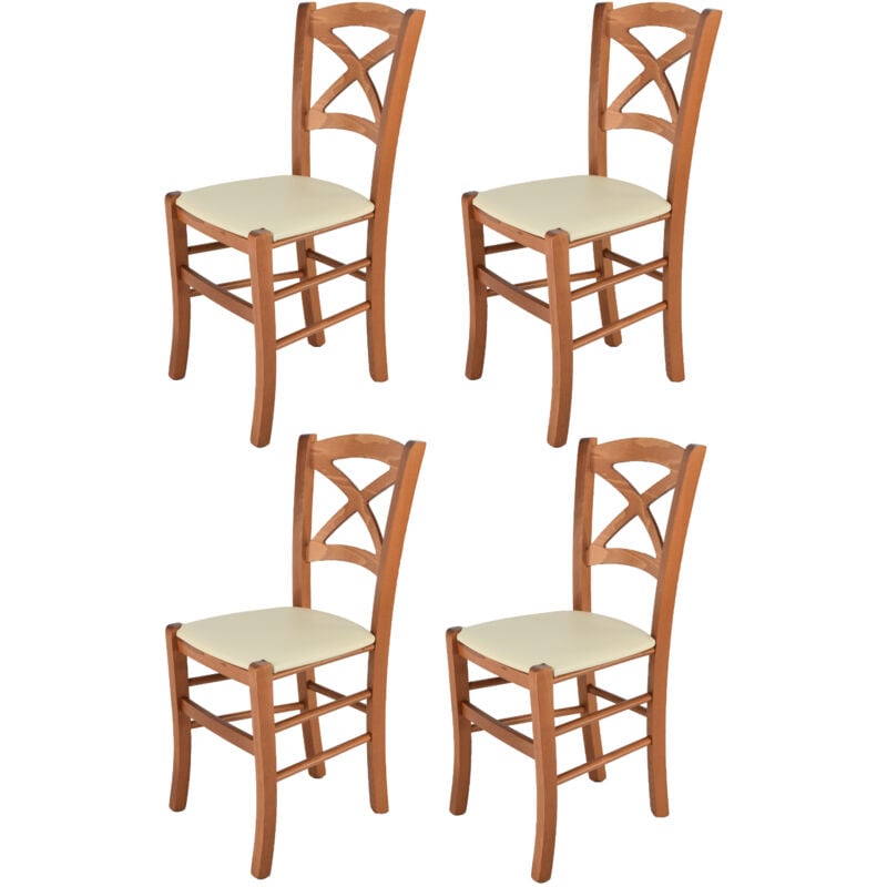 foto del prodotto tommychairs - set 4 sedie modello cross per cucina bar e sala da pranzo, robusta struttura in legno di faggio color ciliegio e seduta rivestita in