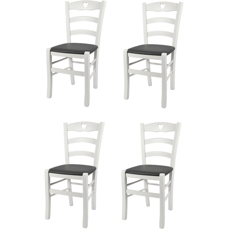 foto del prodotto tommychairs set 4 sedie modello cuore per cucina bar e sala da pranzo, robusta struttura in legno di faggio laccato bianco e seduta rivestita in