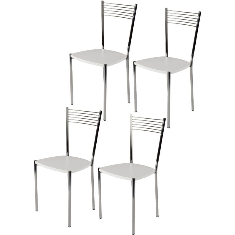 foto del prodotto tommychairs set 4 sedie modello elegance per cucina bar e sala da pranzo, struttura in acciaio cromato e seduta in legno colore bianco