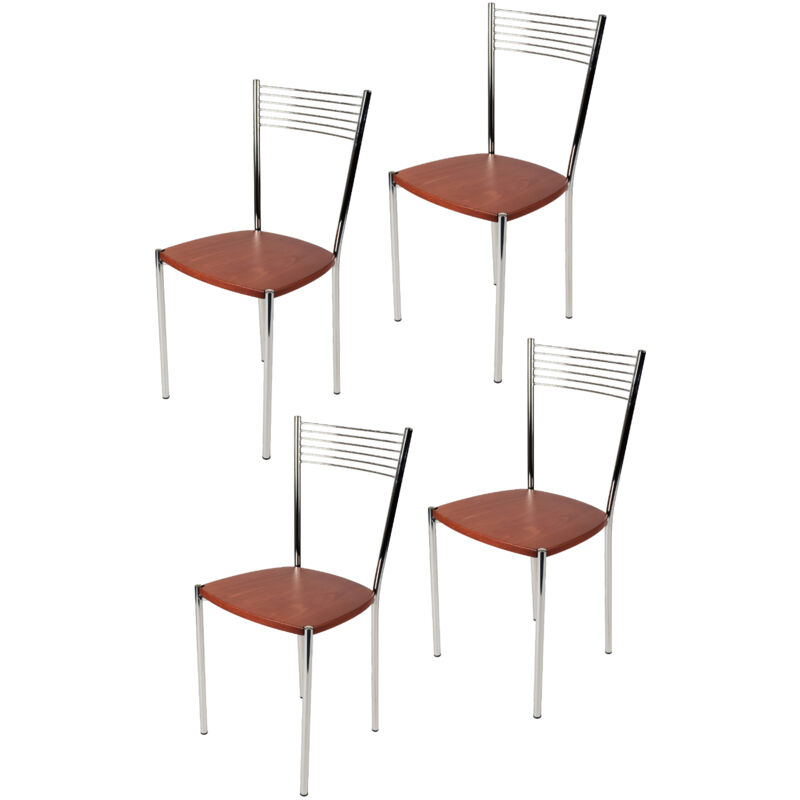 foto del prodotto tommychairs set 4 sedie modello elegance per cucina bar e sala da pranzo, struttura in acciaio cromato e seduta in legno colore ciliegio